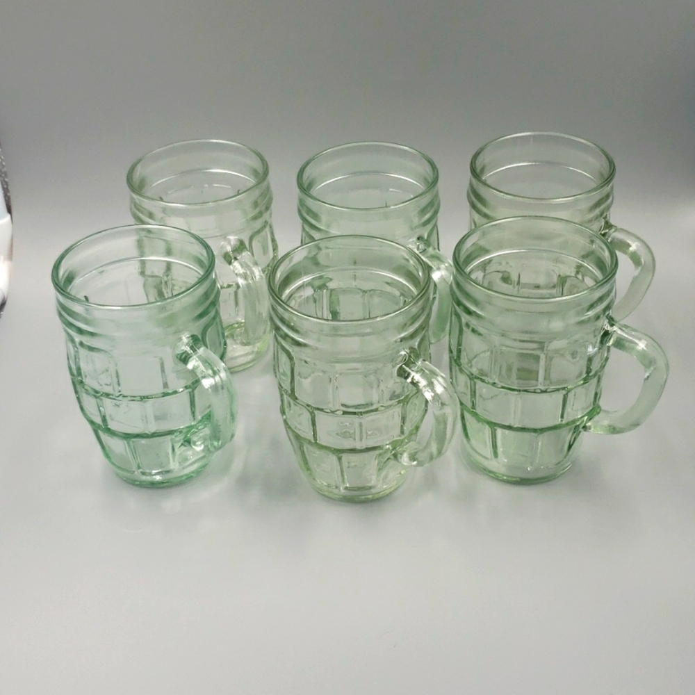 Lot of 6 Vintage 8 oz. Root Beer Barrel Mug Light Green Glass - Picture 2 of 10
